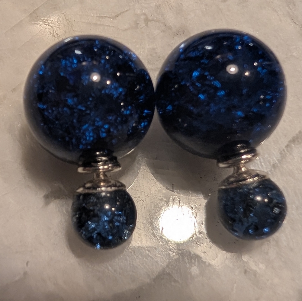 [Faux Van Cleef & Arps] Royal Navy Blue Double-sided Ball Earrings